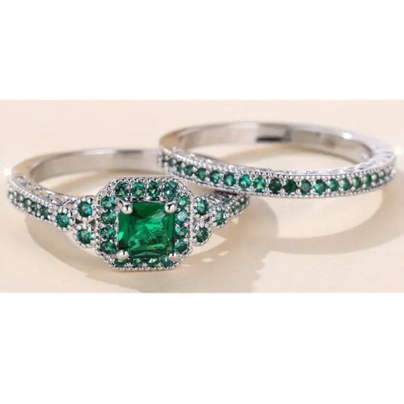 1.25 Carat Lab Created Cubic Zirconia & 14k Electro Plated Wedding Ring Set - Picture 2 of 4